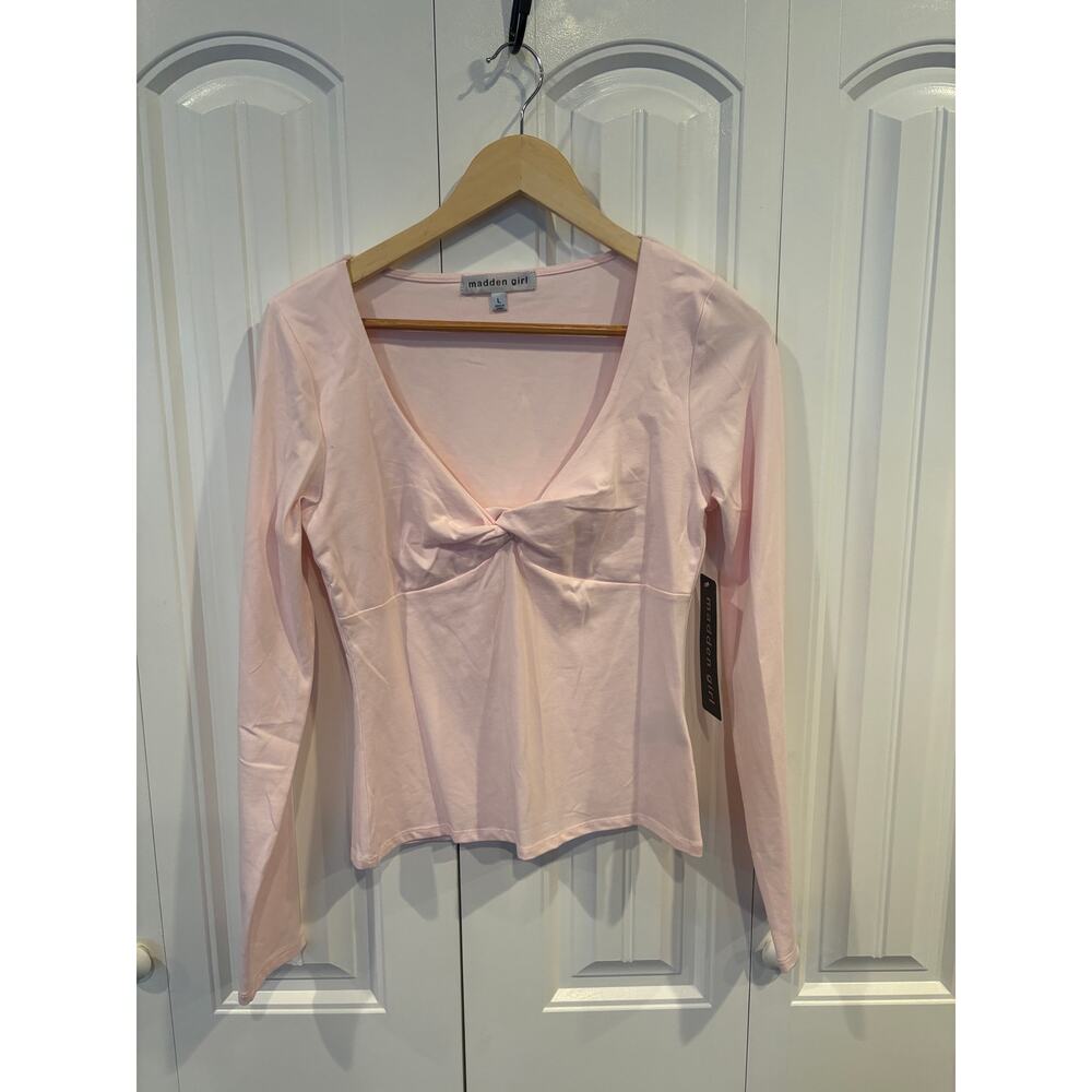 Madden Girl Pink Twist Front Long Sleeve Shirt Size Large